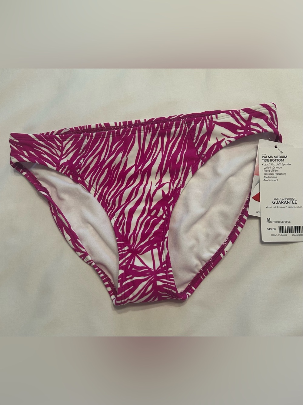 Athleta Palms Medium Tide Bikini Bottom White/ Magenta Palm Print NWT